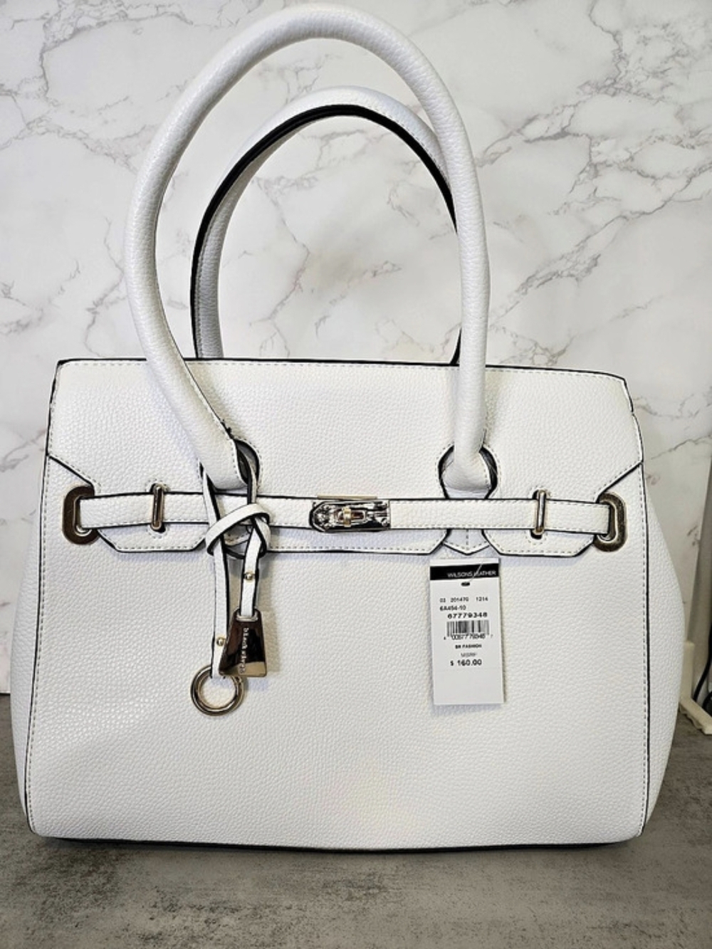 Wilsons Leather Black Rivet Satchel in White NWT